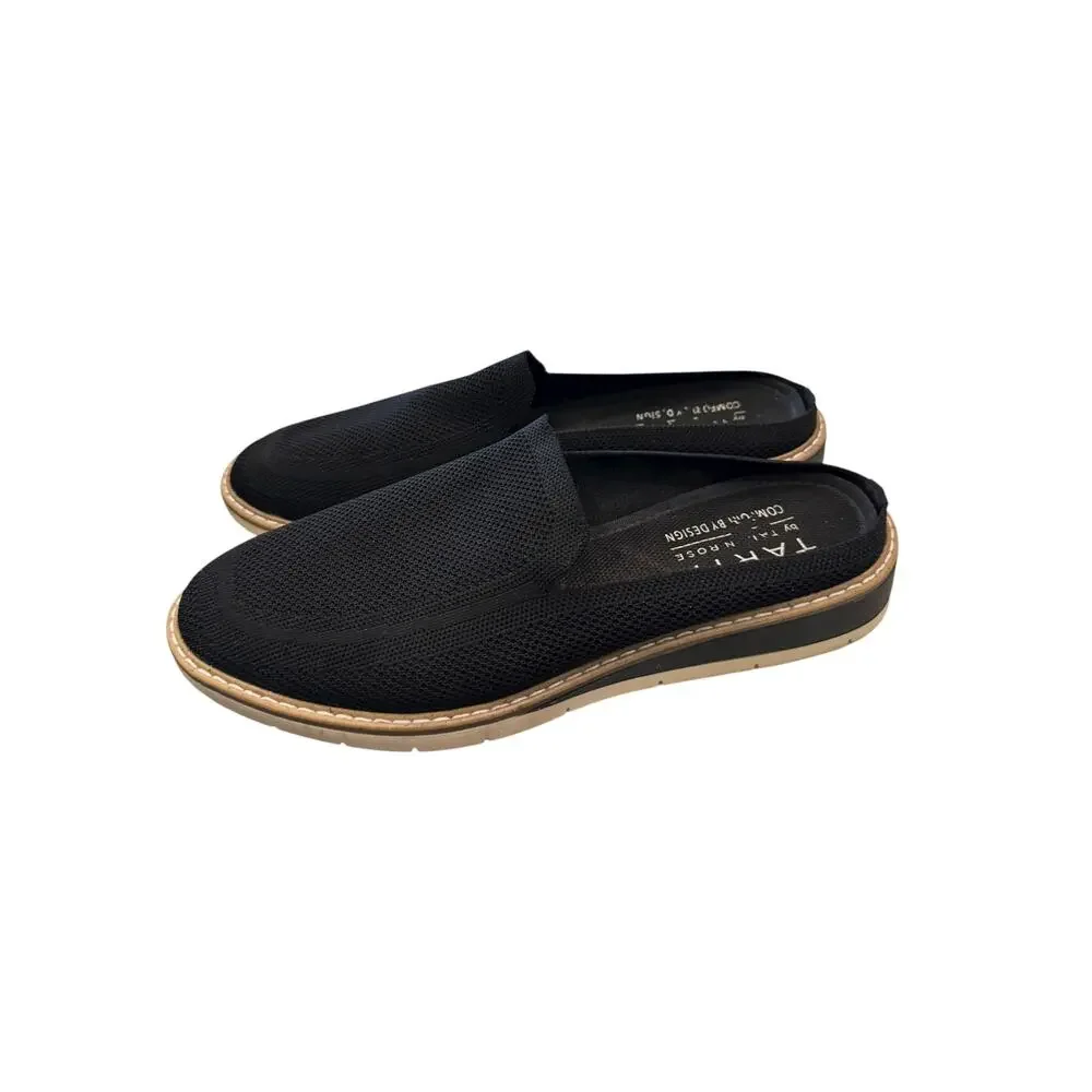Taryn Rose Knit Slip On Mule Loafers Black Women’s 9.5